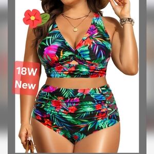 18W Tropical Print Women's Swimwear Bikini Set New